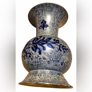 Artisan‎ Blue and Cream Floral painted brass Vase